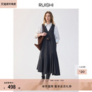 RUISHI芮时 羊毛混纺不对称裙摆v领叠穿连衣裙女冬 长岛暮歌