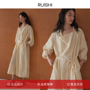 连衣裙女春季 RUISHI芮时 挺括荡领层次感显瘦收腰系带衬衫