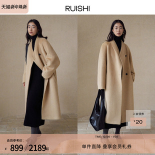 RUISHI芮时 年代VTG苏力羊驼毛复古荡领大衣澳洲羊毛毛呢外套女冬