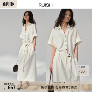 系带显瘦通勤衬衫 RUISHI芮时 短袖 经典 连衣裙女夏 柔权主义
