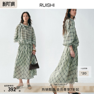 浪漫风格 法式 纹印花百褶过膝半身裙女春 游园格调 RUISHI芮时