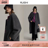 RUISHI芮时 重磅驼绒绵羊毛大衣插肩袖 圆领双面呢毛呢外套女秋冬