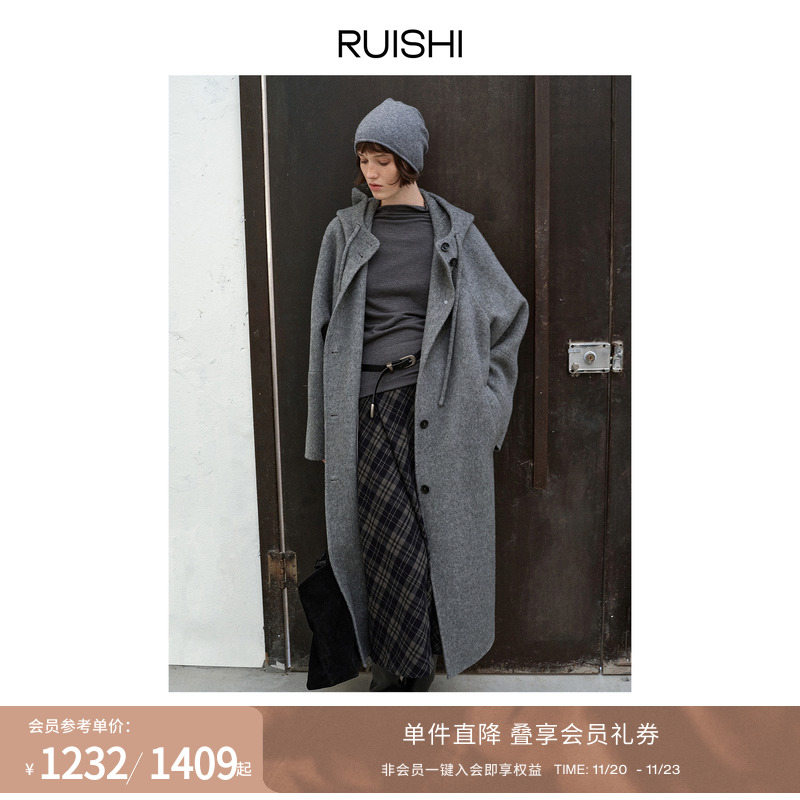 RUISHI芮时连帽单排扣双面呢大衣