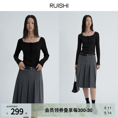 RUISHI芮时方领粗坑条针织衫