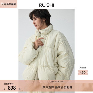 立体抽褶花苞领90白鸭绒羽绒服女冬季 艺术家 行走 RUISHI芮时