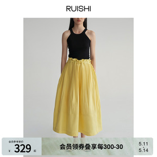 现货 RUISHI芮时 重工压褶立体肌理感木耳边A字半身裙女春夏