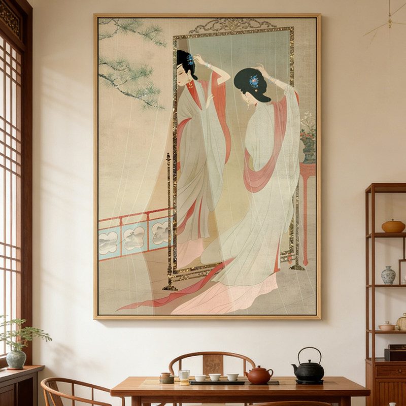 【小红书同款仕女图工作室装饰画宋代美学书房挂画新中式茶室壁画