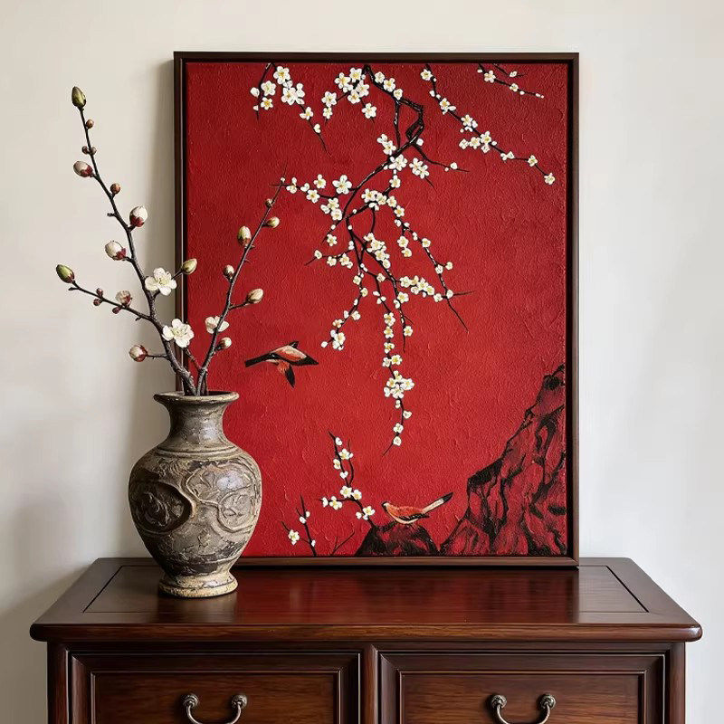 喜上枝头新中式玄关装饰画轻奢客厅沙发背景墙挂画小众高级感壁画