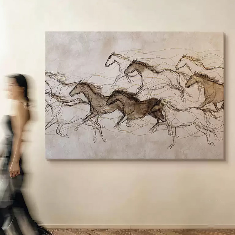 《万马奔腾》侘寂风抽象装饰画高级感玄关挂画小众艺术背景墙壁画