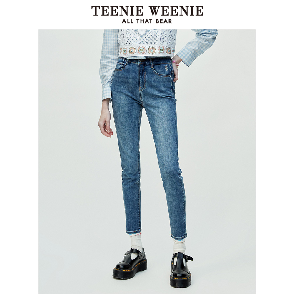 TeenieWeenie小熊奥莱秋装牛仔裤长裤黑色铅笔裤修身裤子
