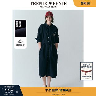 通勤衬衫 TeenieWeenie小熊奥莱夏季 长裙连衣裙女 亚麻棉