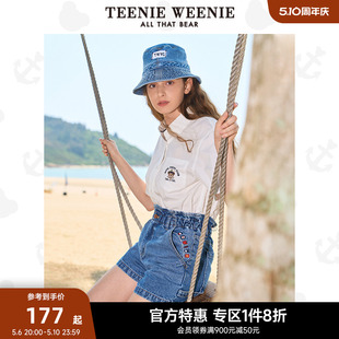 女夏款 TeenieWeenie小熊奥莱牛仔短裤 松紧高腰A字元 气短裤