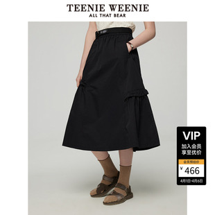 TeenieWeenie小熊女装 甜酷黑色大摆裙不对称裙裙子 半身裙夏款