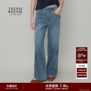 Teenie Weenie小熊女装牛仔裤复古休闲裤高腰宽松刺绣微阔腿裤子