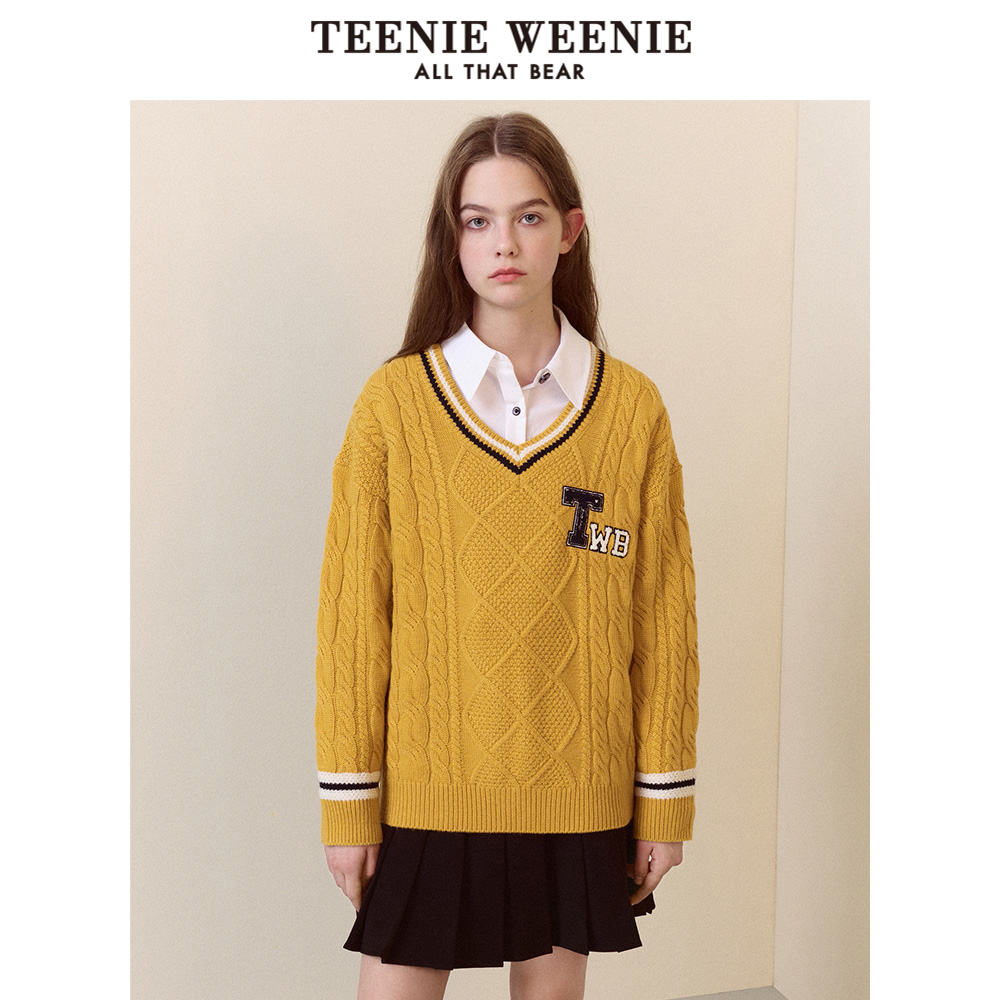 TeenieWeenie小熊奥莱春季宽松V领套头毛衣针织衫内搭外