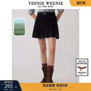 TeenieWeenie小熊奥莱女装 优可丝简约气质褶裙搭配腰带半身裙 冬装
