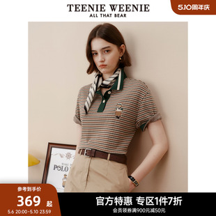 TeenieWeenie小熊奥莱卡通格纹POLO衫 复古时髦 美式 T恤女春夏短袖