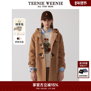 TeenieWeenie小熊奥莱女装质感牛角扣毛呢大衣绵羊毛中长款外套