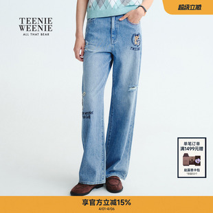 长裤 TeenieWeenie小熊牛仔裤 秋季 萌趣刺绣潮流破洞个性 休闲 直筒裤