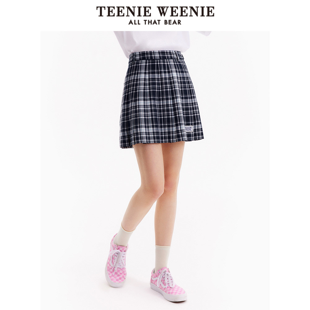 TeenieWeenie小熊奥莱夏季复古学院风简洁格纹百褶裙半身
