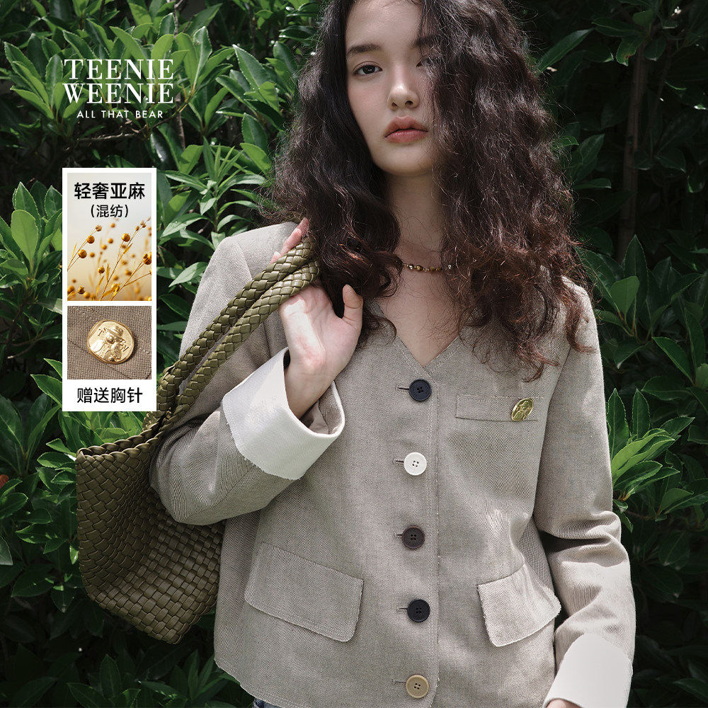 【亚麻+棉】TeenieWeenie小熊奥莱25秋新款小香风薄款