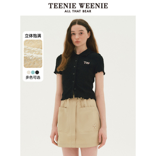 翻领T恤短款 TeenieWeenie小熊奥莱小个子短袖 夏季 上衣女 清仓