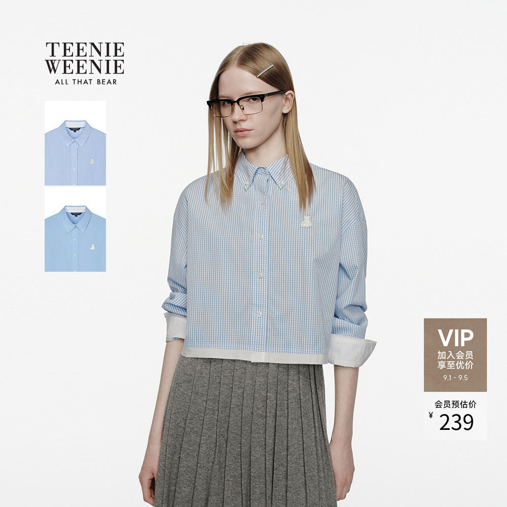 TeenieWeenie小熊女装衬衫26新款柔软舒适时髦短箱型长袖衬衣