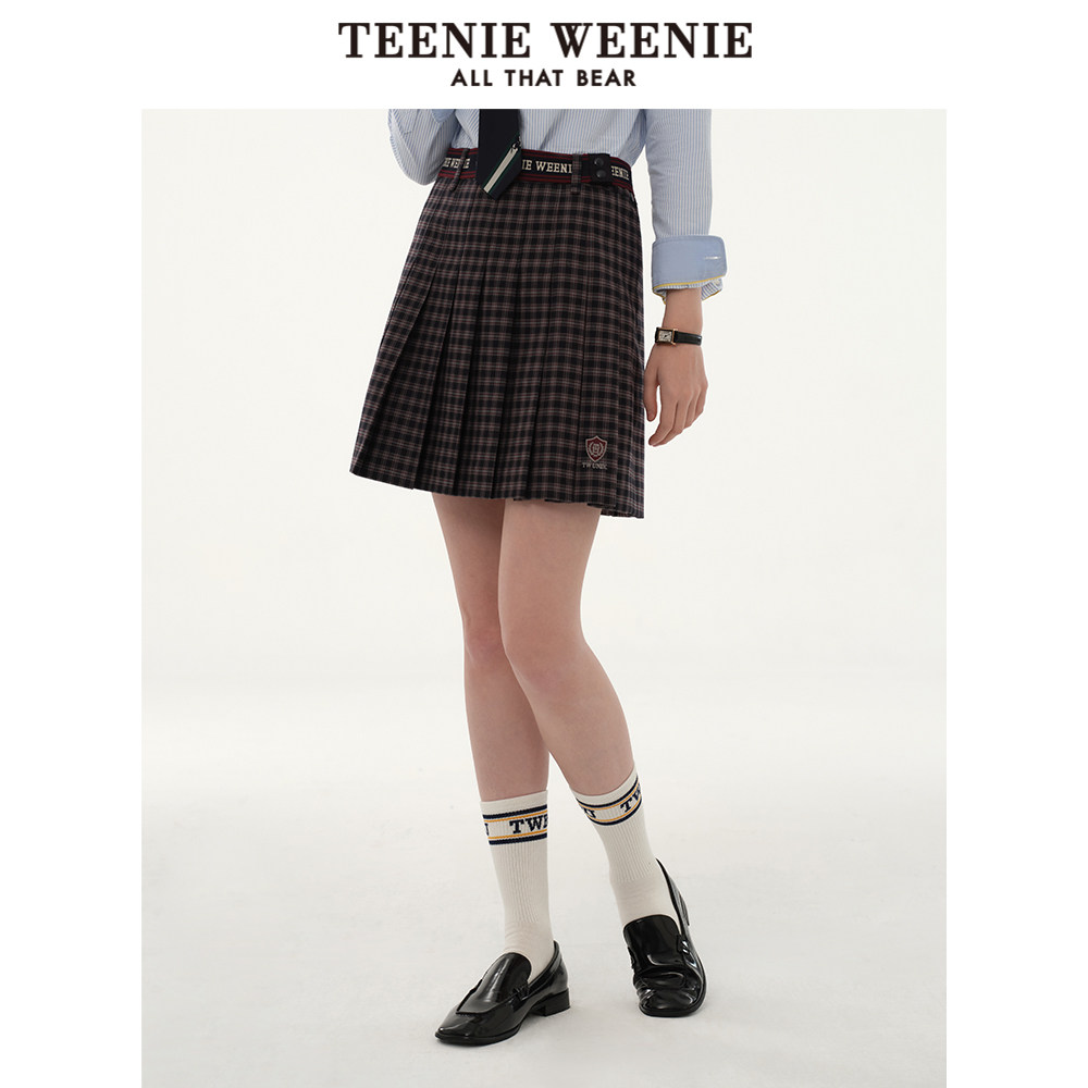TeenieWeenie小熊奥莱女休闲格纹百褶短裙A字高腰学院通