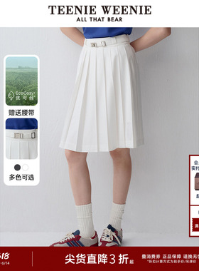 TeenieWeenie小熊奥莱女装休闲时尚白色百褶半身裙腰带好看短裙夏