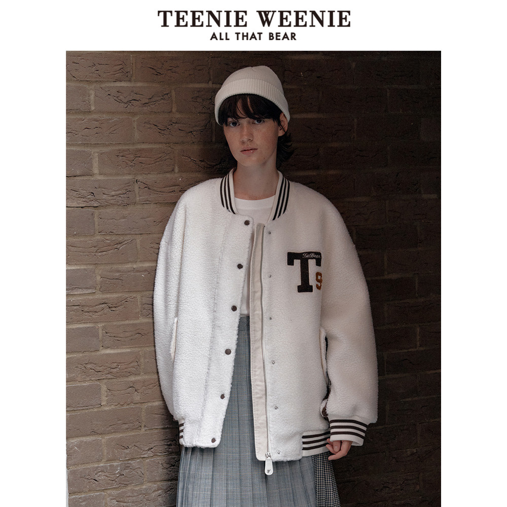 TeenieWeenie小熊奥莱秋季学院风宽松仿羊羔绒棒球服外套