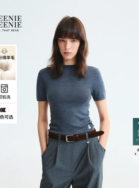 【美利奴羊毛+可机洗】TeenieWeenie小熊女装半高领短袖T恤针织衫