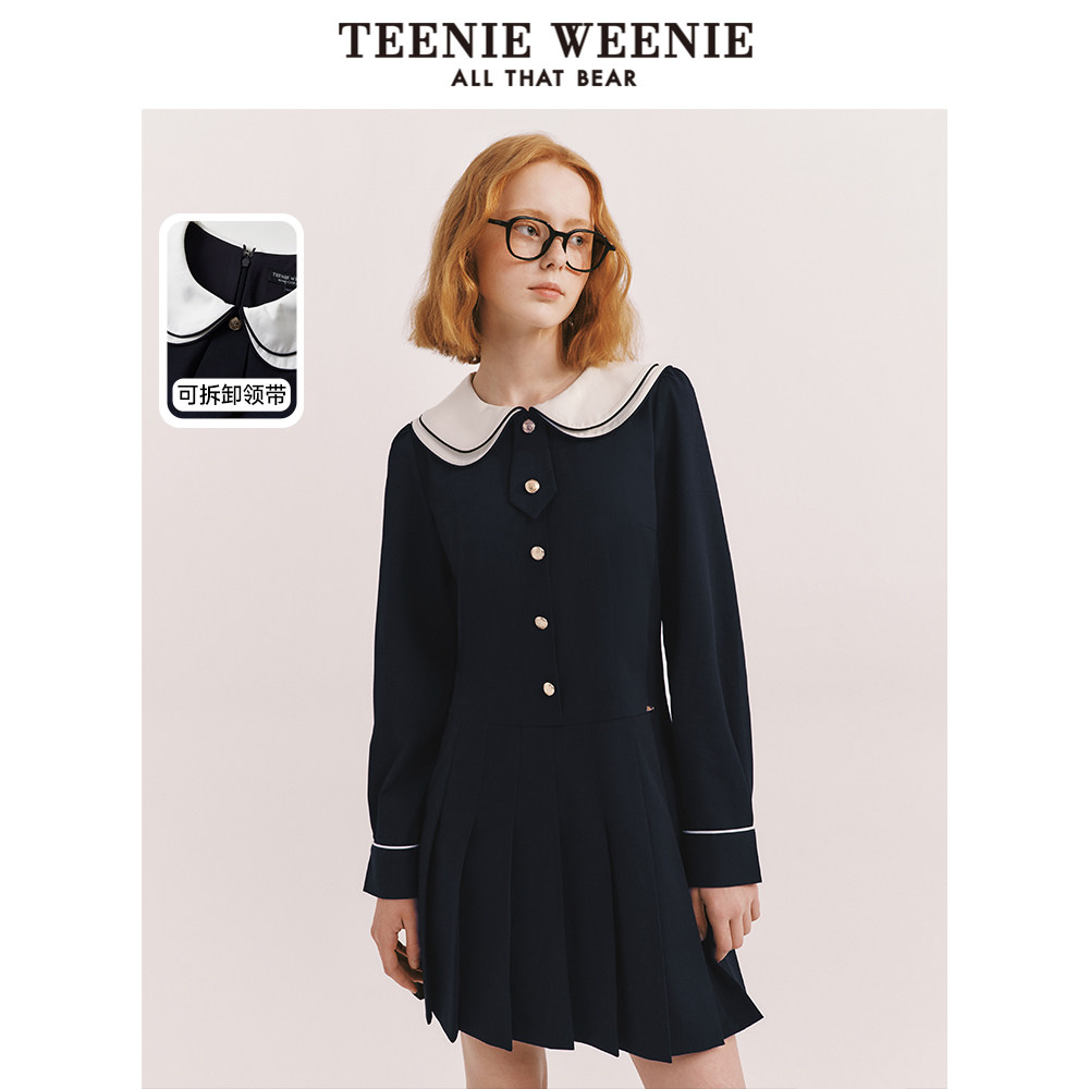TeenieWeenie小熊奥莱秋季学院风翻领连衣裙复古气质女时