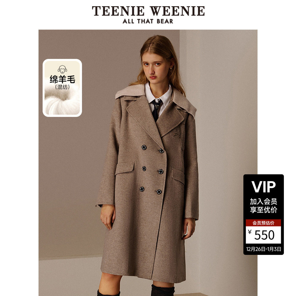 TeenieWeenie小熊奥莱冬季西装领毛呢大衣呢子外套中长款