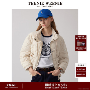 TeenieWeenie小熊奥莱女装冬季通勤立领棉服外套休闲收腰上衣白色