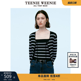 春夏季 休闲条纹两件套外套吊带毛衣 毛针织衫 TeenieWeenie小熊女装