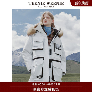 TeenieWeenie小熊奥莱轻甜派克潮酷工装 风保暖白色连帽羽绒服女装