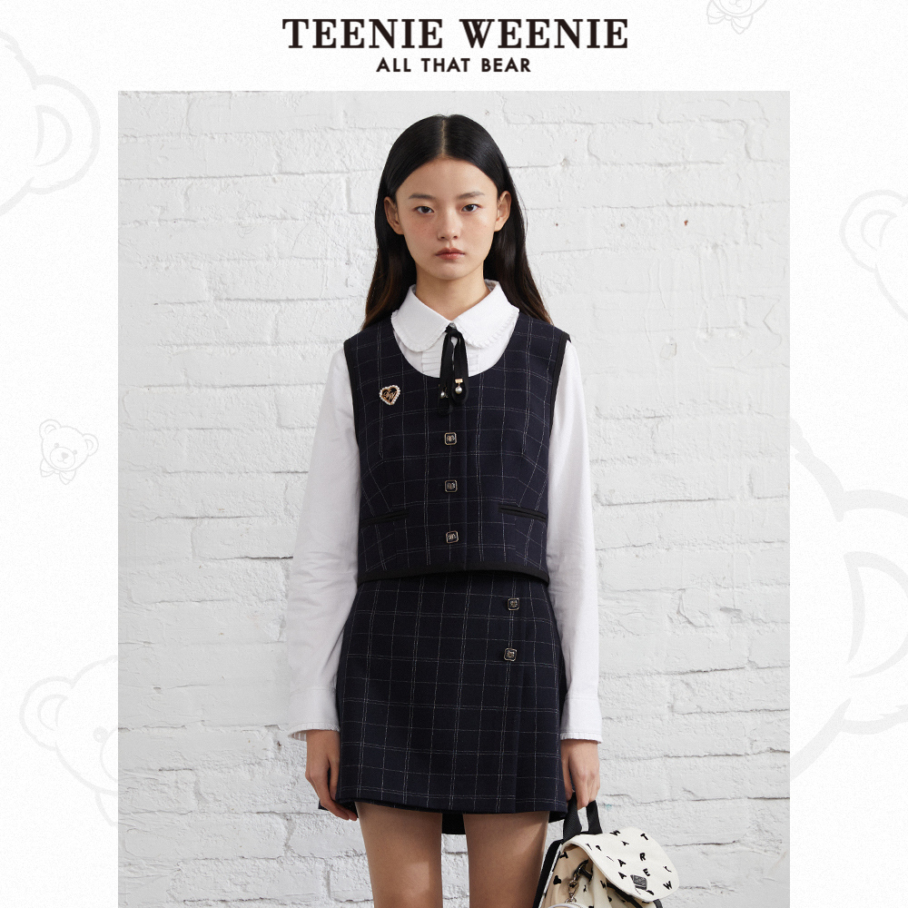 TeenieWeenie小熊奥莱格纹西装马甲背心外套小个子潮女装