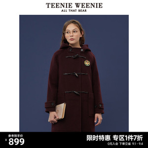 【奥莱甄选】TeenieWeenie小熊连帽毛呢大衣中长款牛角扣呢子外套