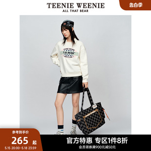 撞色棋盘格大容量单肩包户外女包 TeenieWeenie小熊奥莱春季