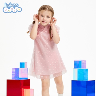 百搭短袖 班尼路童装 女童新主题盘扣旗袍裙儿童时尚 新款 连衣裙 夏季