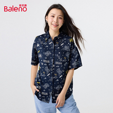 班尼路2025夏季新款女装littlepony满地印短袖衬衫薄款时尚沙滩服