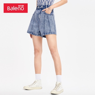 净色炒洗休闲牛仔短裤 牛仔裤 2024夏季 潮流女装 女 新款 班尼路女装