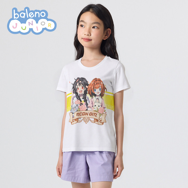 班尼路夏季新款儿童漫画少女印花女时尚休闲简约百搭动漫短袖T恤