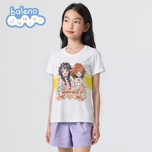 休闲简约百搭动漫短袖 儿童漫画少女印花女时尚 T恤 新款 班尼路夏季