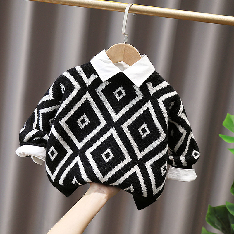 小童潮范菱形加绒毛衣男女童2025秋冬装宝宝羊毛衫儿童加厚针织衫,童装/婴儿装/亲子装,毛衣/针织衫,淘宝优惠券,粉丝福利购,淘宝优惠卷