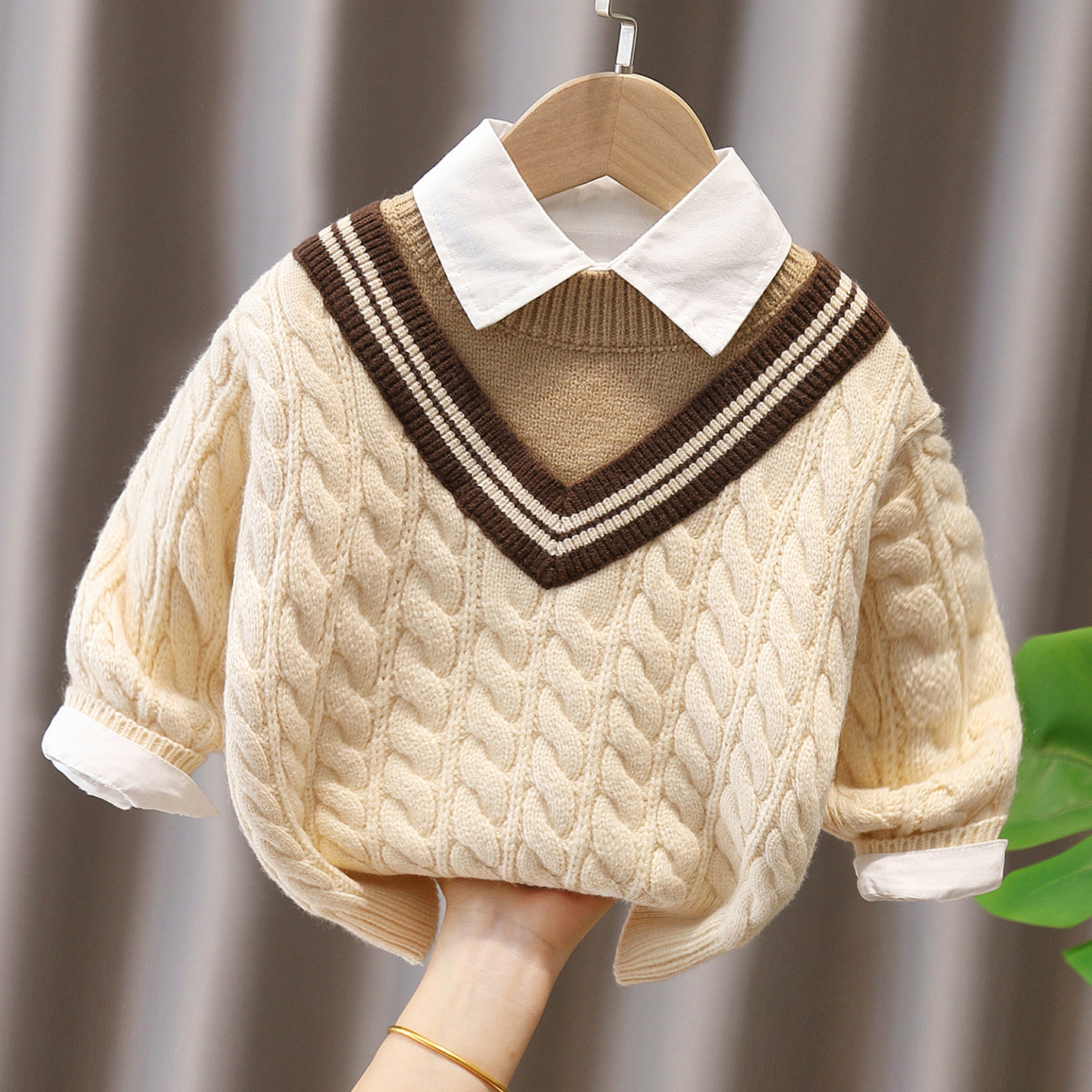 婴儿童麻花加厚套头毛衣男女童2025秋冬装宝宝上衣小童加绒针织衫