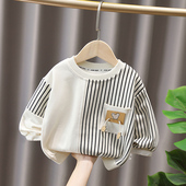潮 宝宝上衣小童打底衫 儿童卡通条纹拼接卫衣男女童2026春秋装 韩版