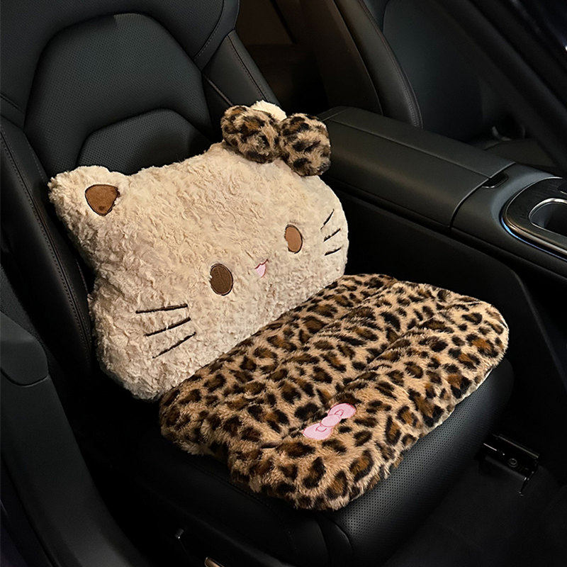 汽车坐垫冬季毛绒2025新款座椅加热靠背一体可爱豹纹猫咪单片座垫