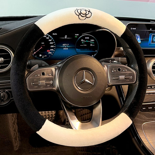 汽车方向盘套毛绒山茶花冬季