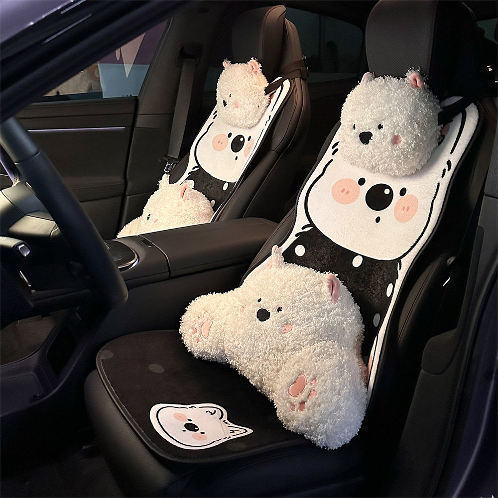 汽车坐垫冬季毛绒可爱西高地小狗座椅加热保暖加厚单片车内座垫女